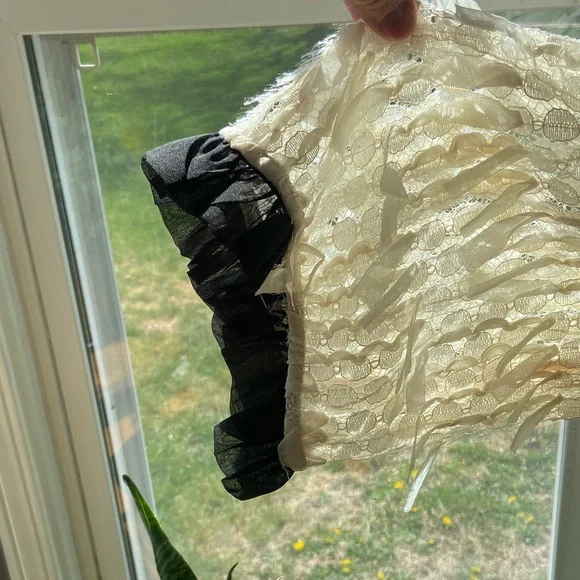 NWT Zara Ivory Ruffle-Trim Sheer Blouse - Picture 6 of 11